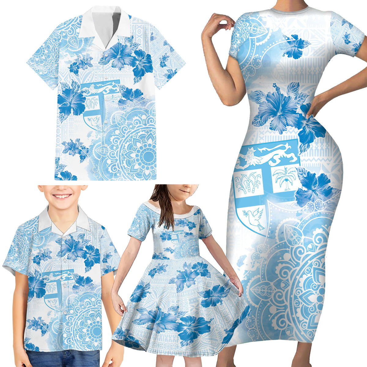 Happy Fiji Girmit Day Family Matching Short Sleeve Bodycon Dress and Hawaiian Shirt Fijian Tapa With Mandala Pattern LT05 - Polynesian Pride