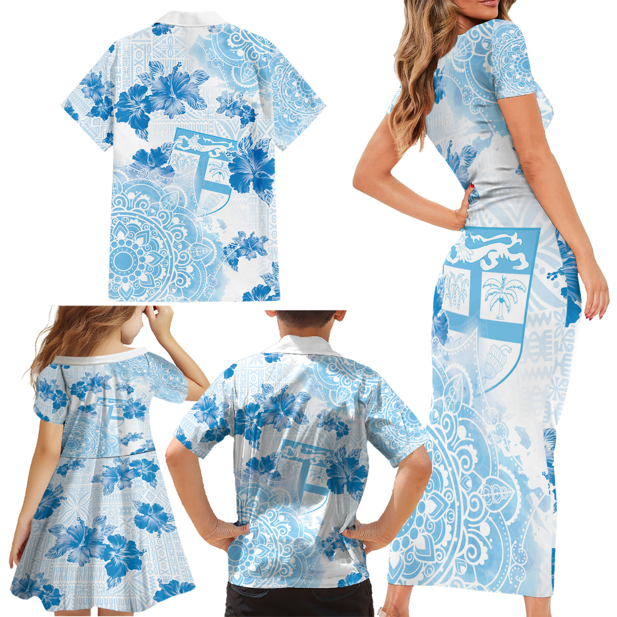 Happy Fiji Girmit Day Family Matching Short Sleeve Bodycon Dress and Hawaiian Shirt Fijian Tapa With Mandala Pattern LT05 - Polynesian Pride