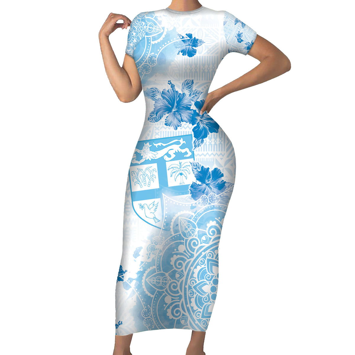 Happy Fiji Girmit Day Family Matching Short Sleeve Bodycon Dress and Hawaiian Shirt Fijian Tapa With Mandala Pattern LT05 Mom's Dress Blue - Polynesian Pride