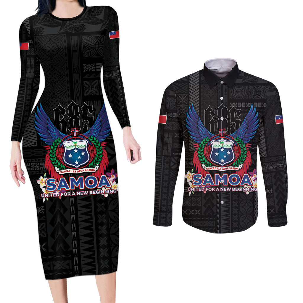 Samoa 64th Independence Anniversary Couples Matching Long Sleeve Bodycon Dress and Long Sleeve Button Shirt