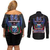Samoa 64th Independence Anniversary Couples Matching Off Shoulder Short Dress and Long Sleeve Button Shirt