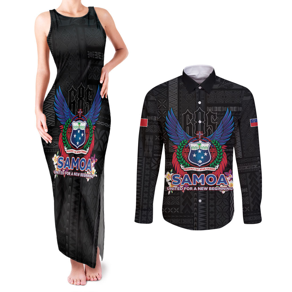 Samoa 64th Independence Anniversary Couples Matching Tank Maxi Dress and Long Sleeve Button Shirt