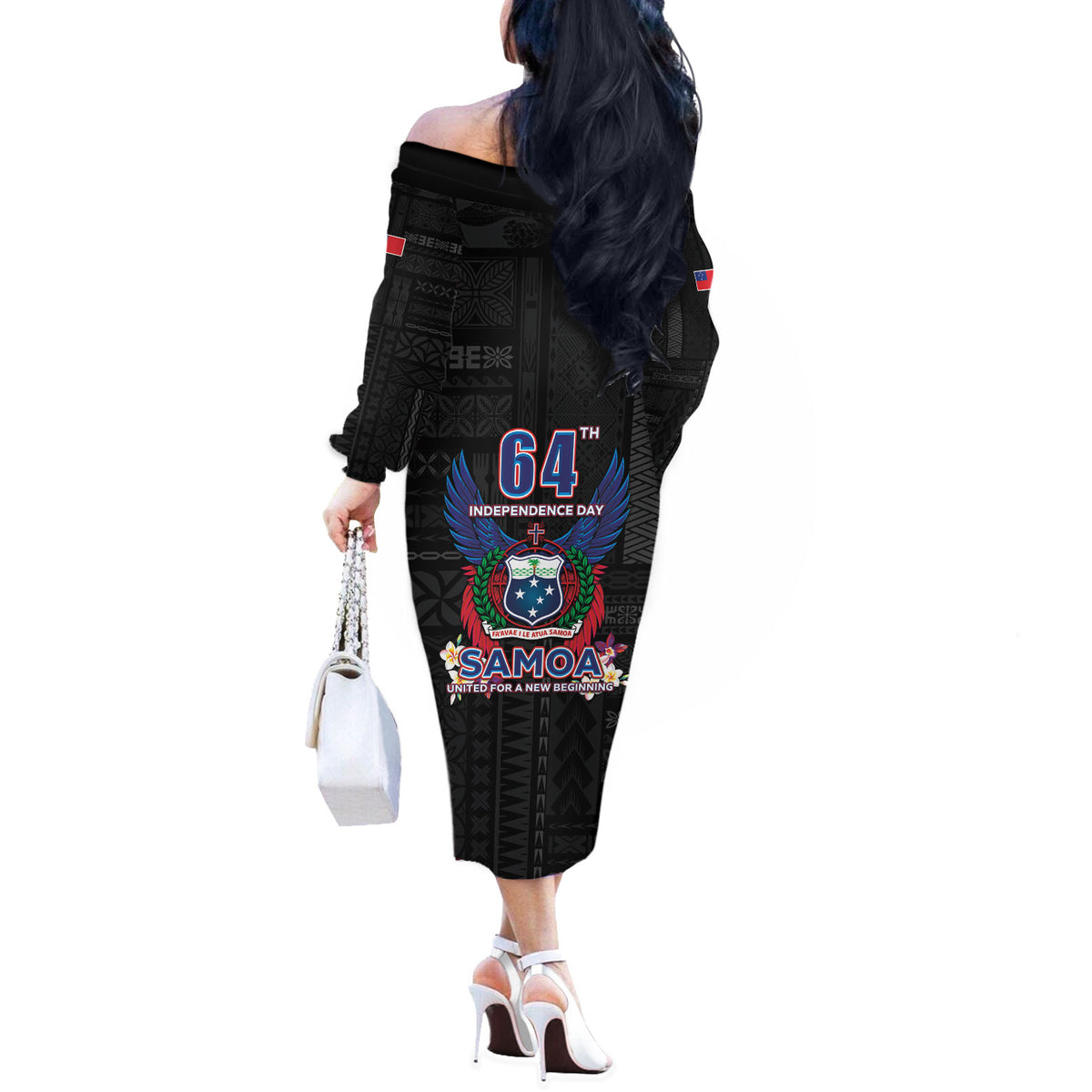 Samoa 64th Independence Anniversary Off The Shoulder Long Sleeve Dress