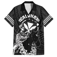Hawaii King Kamehameha Day Parade Family Matching Long Sleeve Bodycon Dress and Hawaiian Shirt With Pa'u Riders Plumeria Kakau Tribal Pattern LT05 Dad's Shirt - Short Sleeve Black - Polynesian Pride