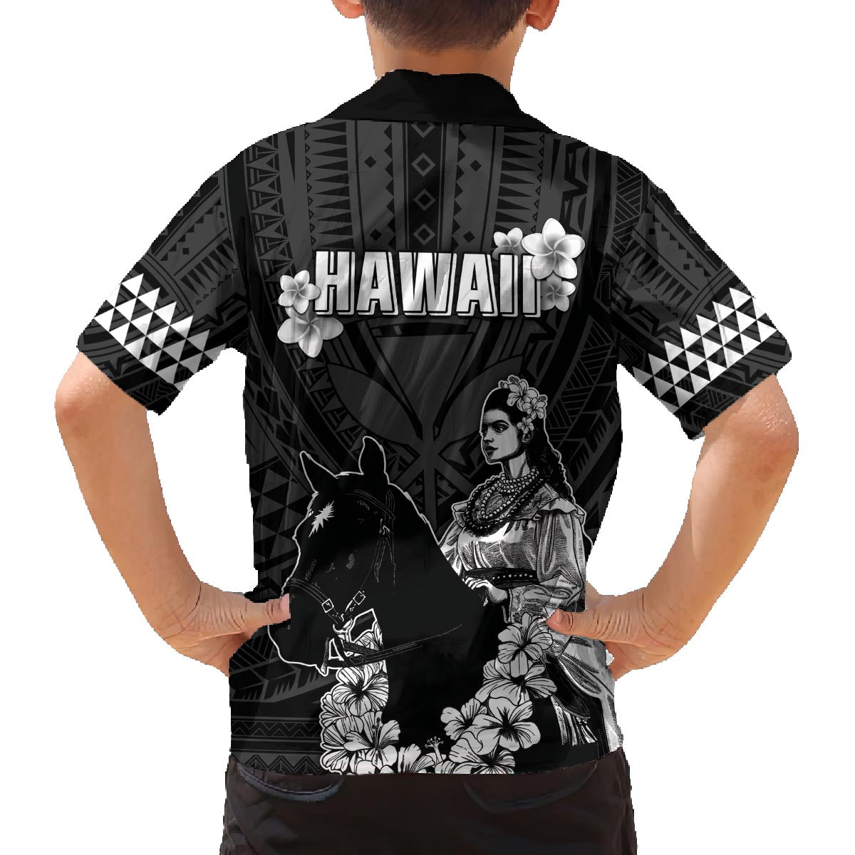 Hawaii King Kamehameha Day Parade Family Matching Off The Shoulder Long Sleeve Dress and Hawaiian Shirt With Pa'u Riders Plumeria Kakau Tribal Pattern LT05 - Polynesian Pride