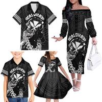 Hawaii King Kamehameha Day Parade Family Matching Off The Shoulder Long Sleeve Dress and Hawaiian Shirt With Pa'u Riders Plumeria Kakau Tribal Pattern LT05 - Polynesian Pride