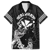 Hawaii King Kamehameha Day Parade Family Matching Off The Shoulder Long Sleeve Dress and Hawaiian Shirt With Pa'u Riders Plumeria Kakau Tribal Pattern LT05 Dad's Shirt - Short Sleeve Black - Polynesian Pride