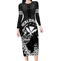 Hawaii King Kamehameha Day Parade Long Sleeve Bodycon Dress With Pa'u Riders Plumeria Kakau Tribal Pattern LT05 Long Dress Black - Polynesian Pride