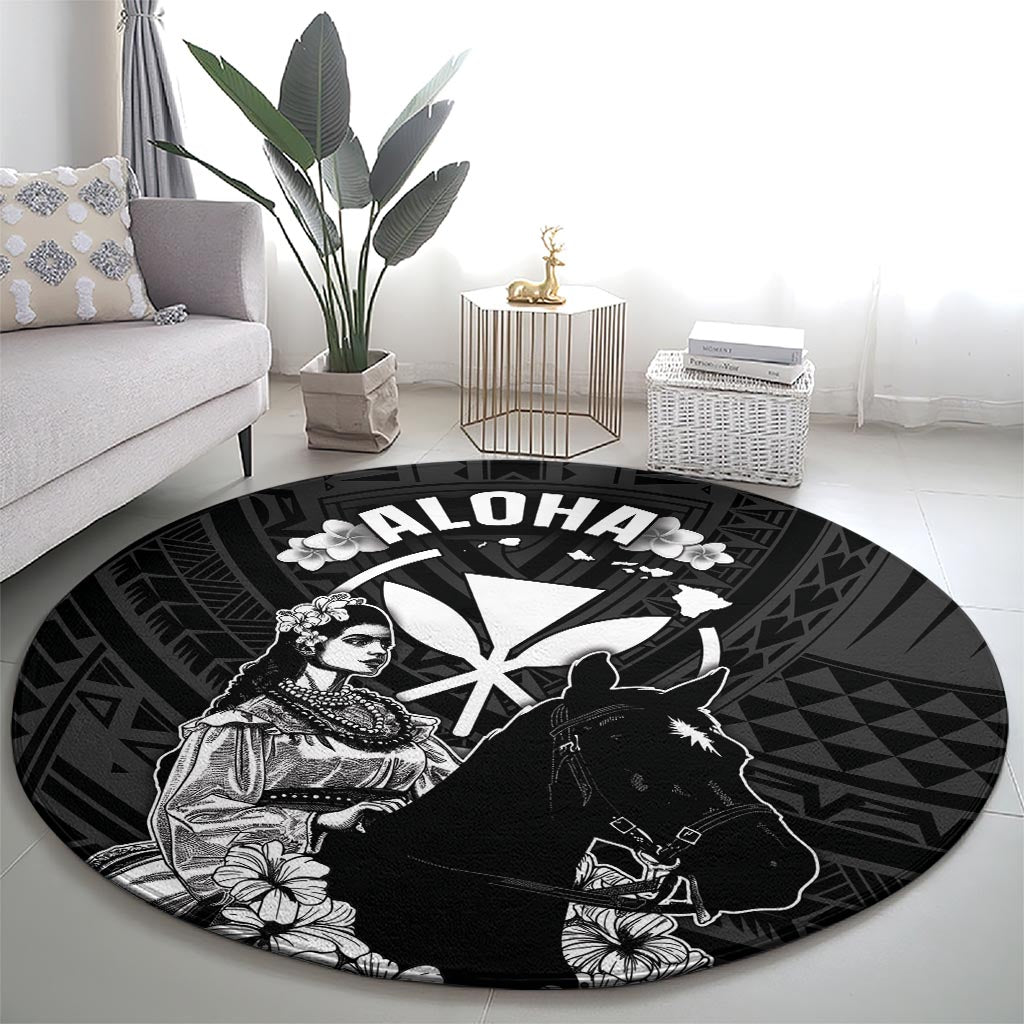 Hawaii King Kamehameha Day Parade Round Carpet With Pa'u Riders Plumeria Kakau Tribal Pattern LT05 - Polynesian Pride