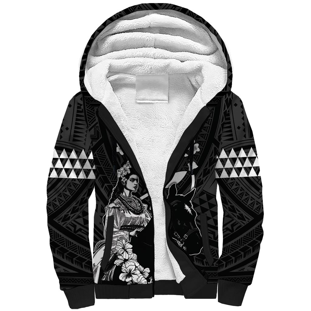 Hawaii King Kamehameha Day Parade Sherpa Hoodie With Pa'u Riders Plumeria Kakau Tribal Pattern LT05 Unisex Black - Polynesian Pride