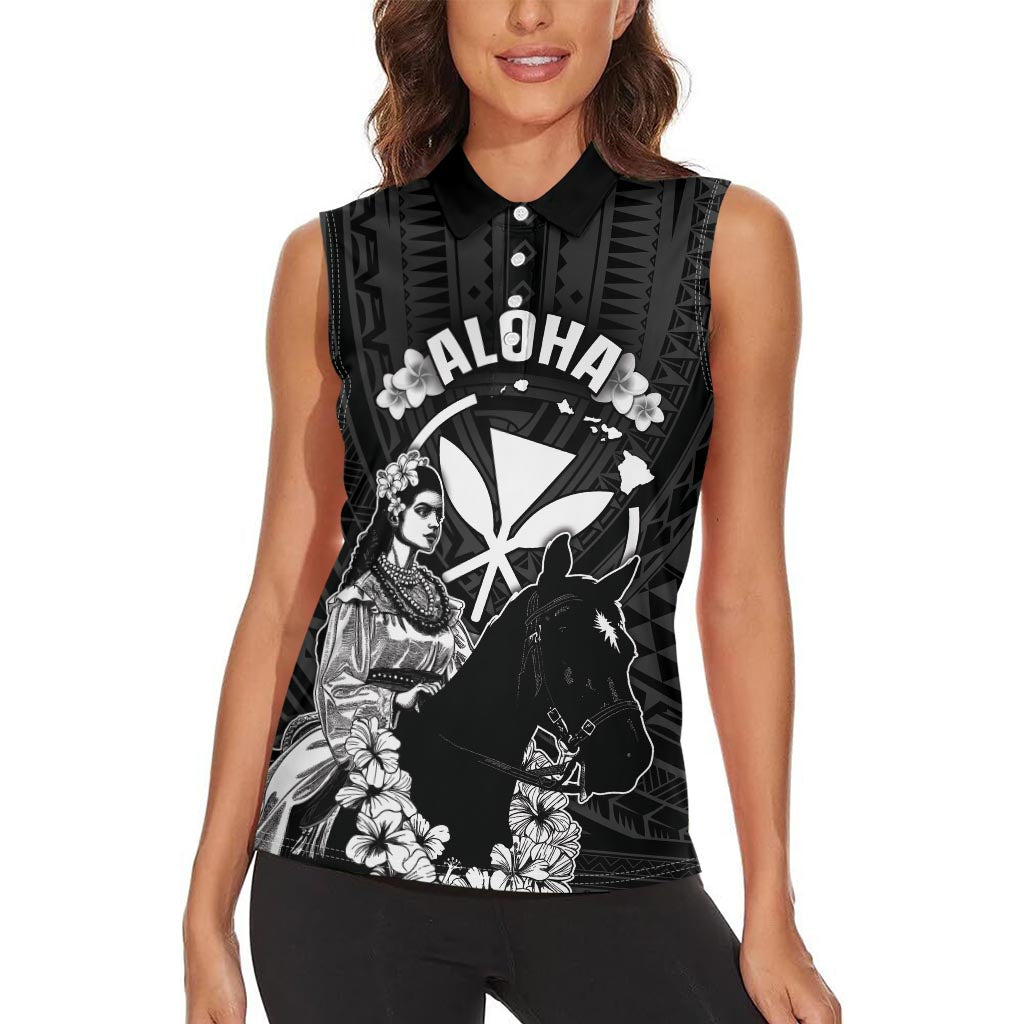 Hawaii King Kamehameha Day Parade Women Sleeveless Polo Shirt With Pa'u Riders Plumeria Kakau Tribal Pattern