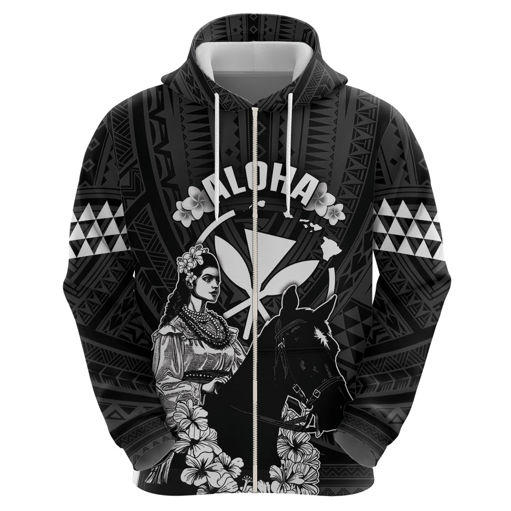 Hawaii King Kamehameha Day Parade Zip Hoodie With Pa'u Riders Plumeria Kakau Tribal Pattern
