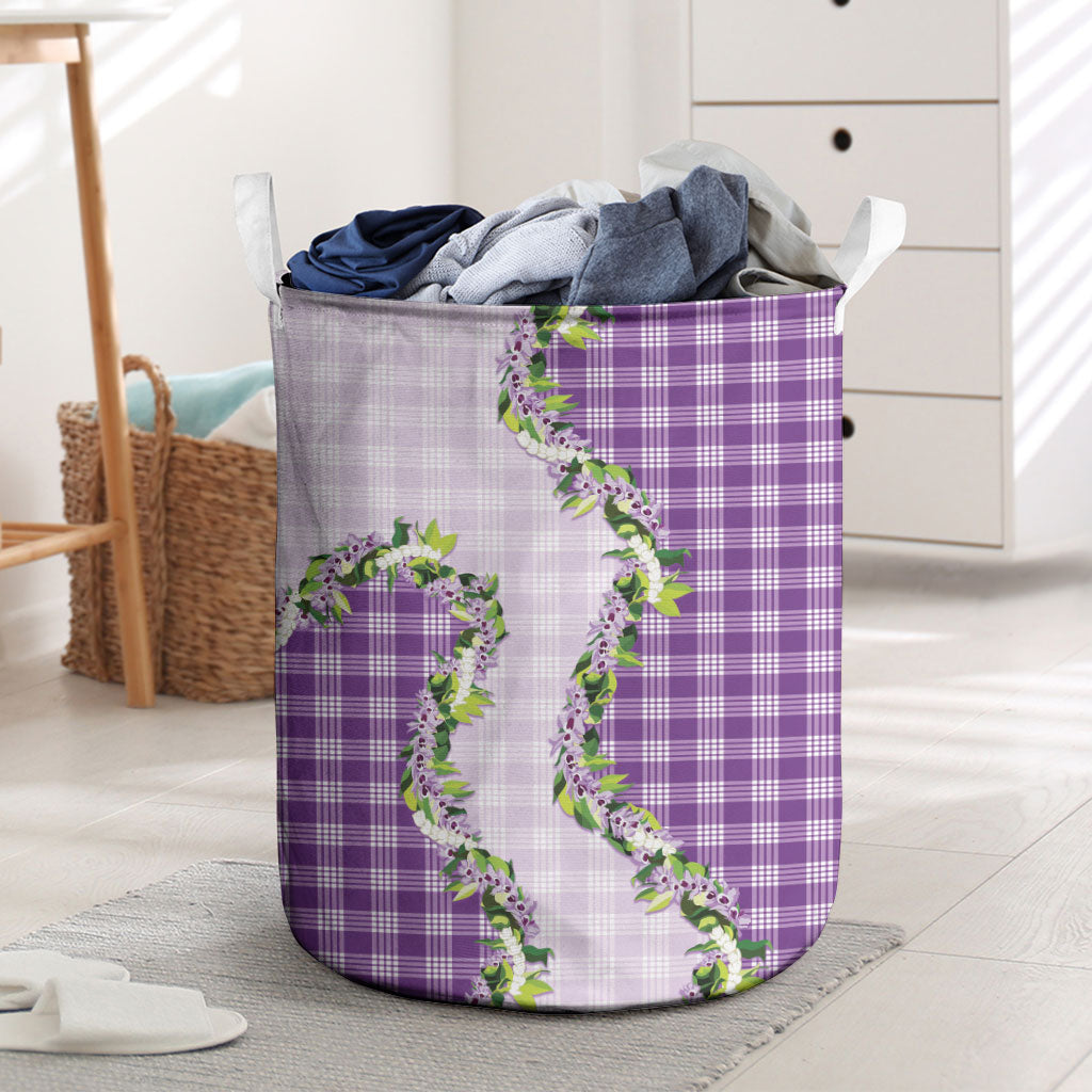 Violet Hawaii Palaka Laundry Basket Maile Pikake Honohono Orchid Lei