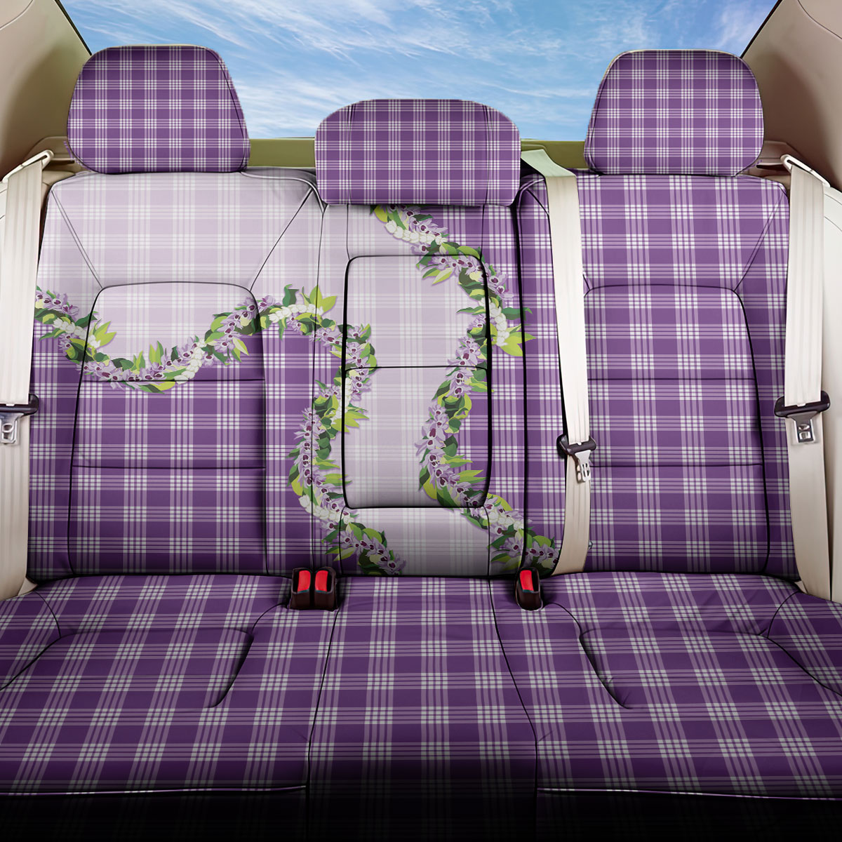 Violet Hawaii Palaka Back Car Seat Cover Maile Pikake Honohono Orchid Lei