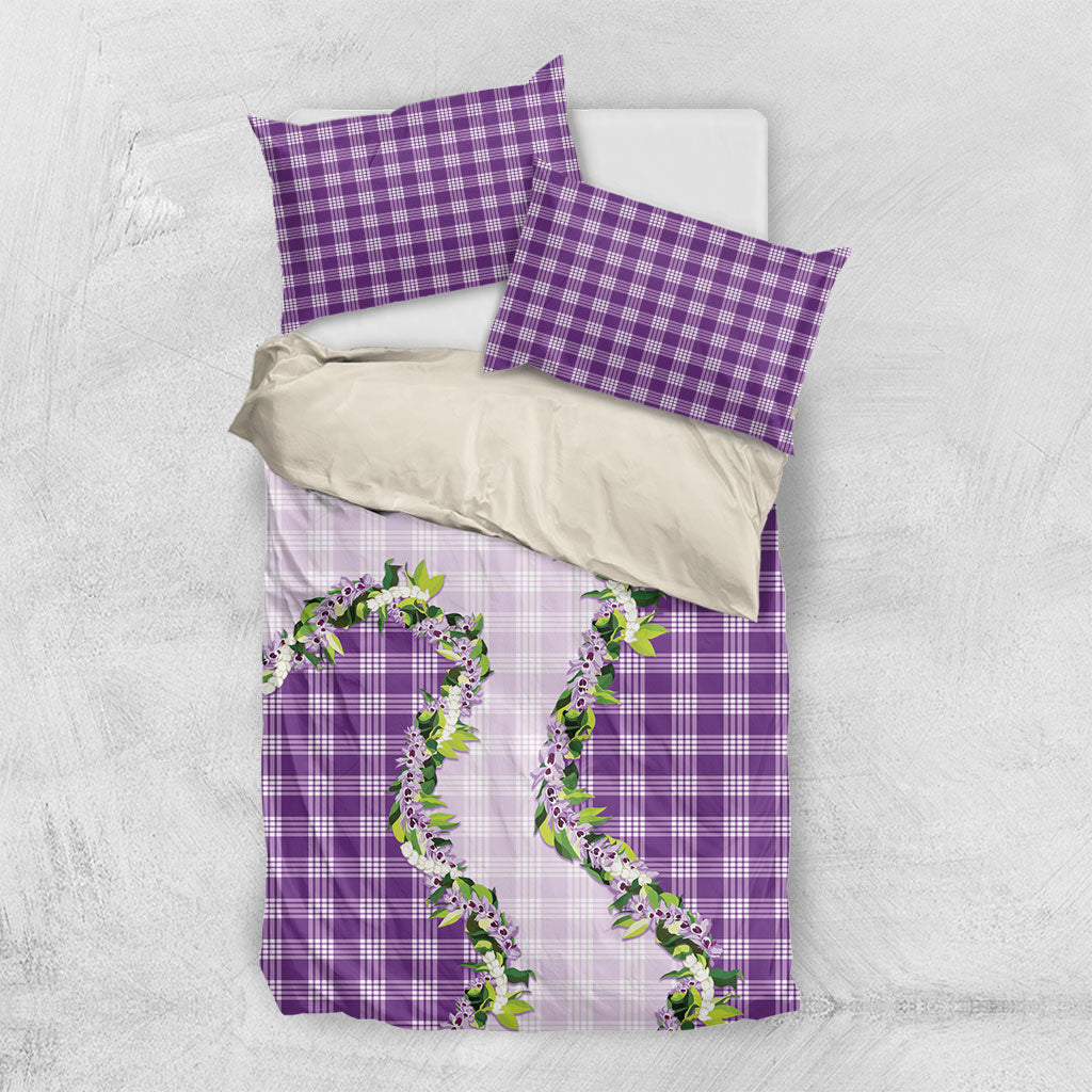 Violet Hawaii Palaka Bedding Set Maile Pikake Honohono Orchid Lei