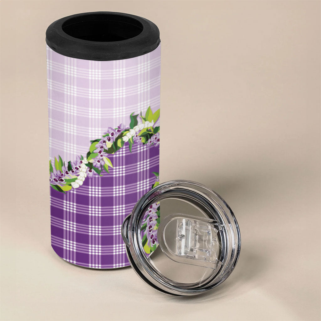 Violet Hawaii Palaka 4 in 1 Can Cooler Tumbler Maile Pikake Honohono Orchid Lei