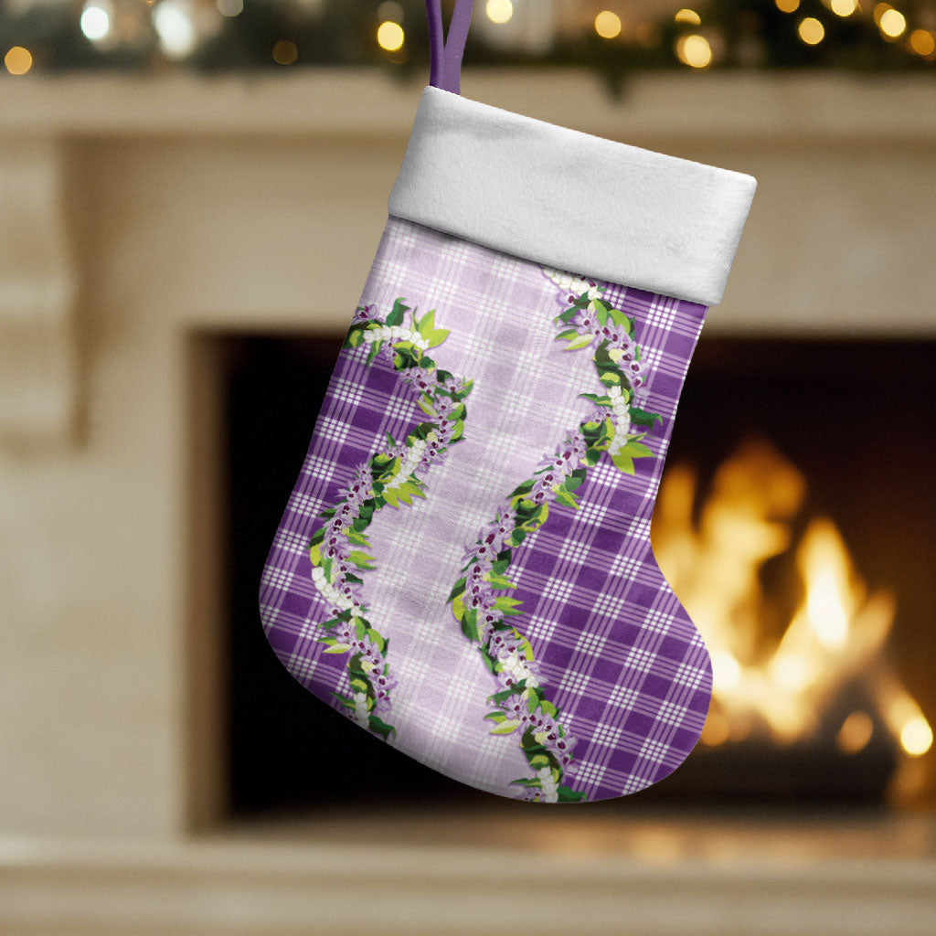 Violet Hawaii Palaka Christmas Stocking Maile Pikake Honohono Orchid Lei LT05 Set of 2 Violet - Polynesian Pride