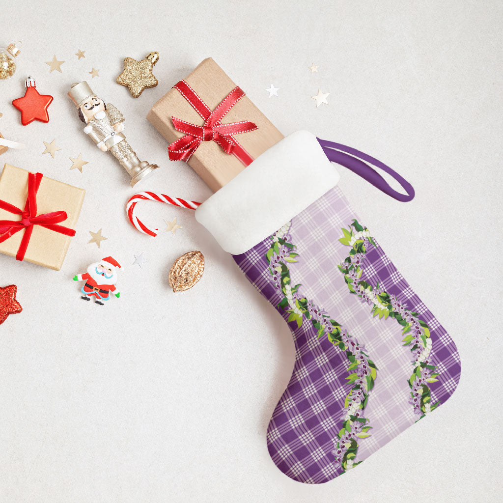 Violet Hawaii Palaka Christmas Stocking Maile Pikake Honohono Orchid Lei LT05 - Polynesian Pride