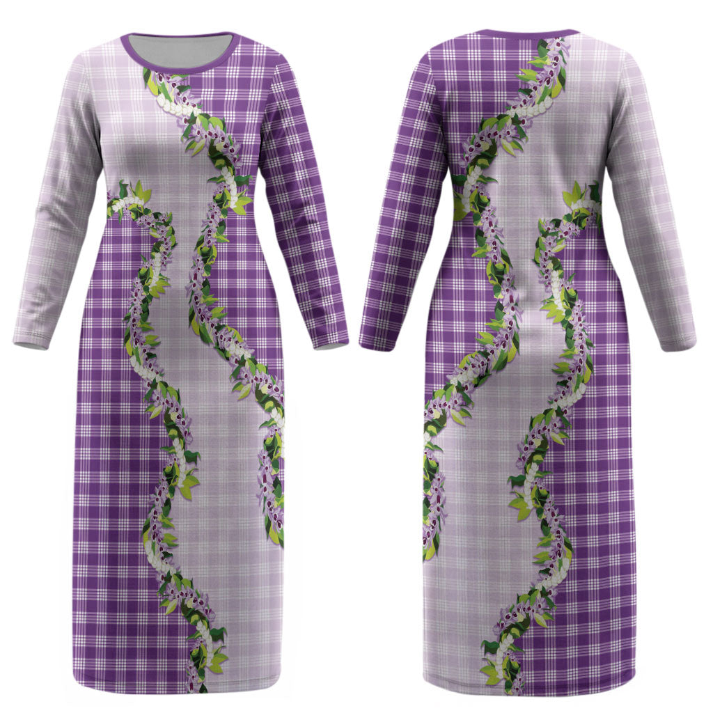 Violet Hawaii Palaka Couples Matching Long Sleeve Bodycon Dress and Hawaiian Shirt Maile Pikake Honohono Orchid Lei LT05 - Polynesian Pride