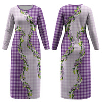 Violet Hawaii Palaka Couples Matching Long Sleeve Bodycon Dress and Hawaiian Shirt Maile Pikake Honohono Orchid Lei LT05 - Polynesian Pride