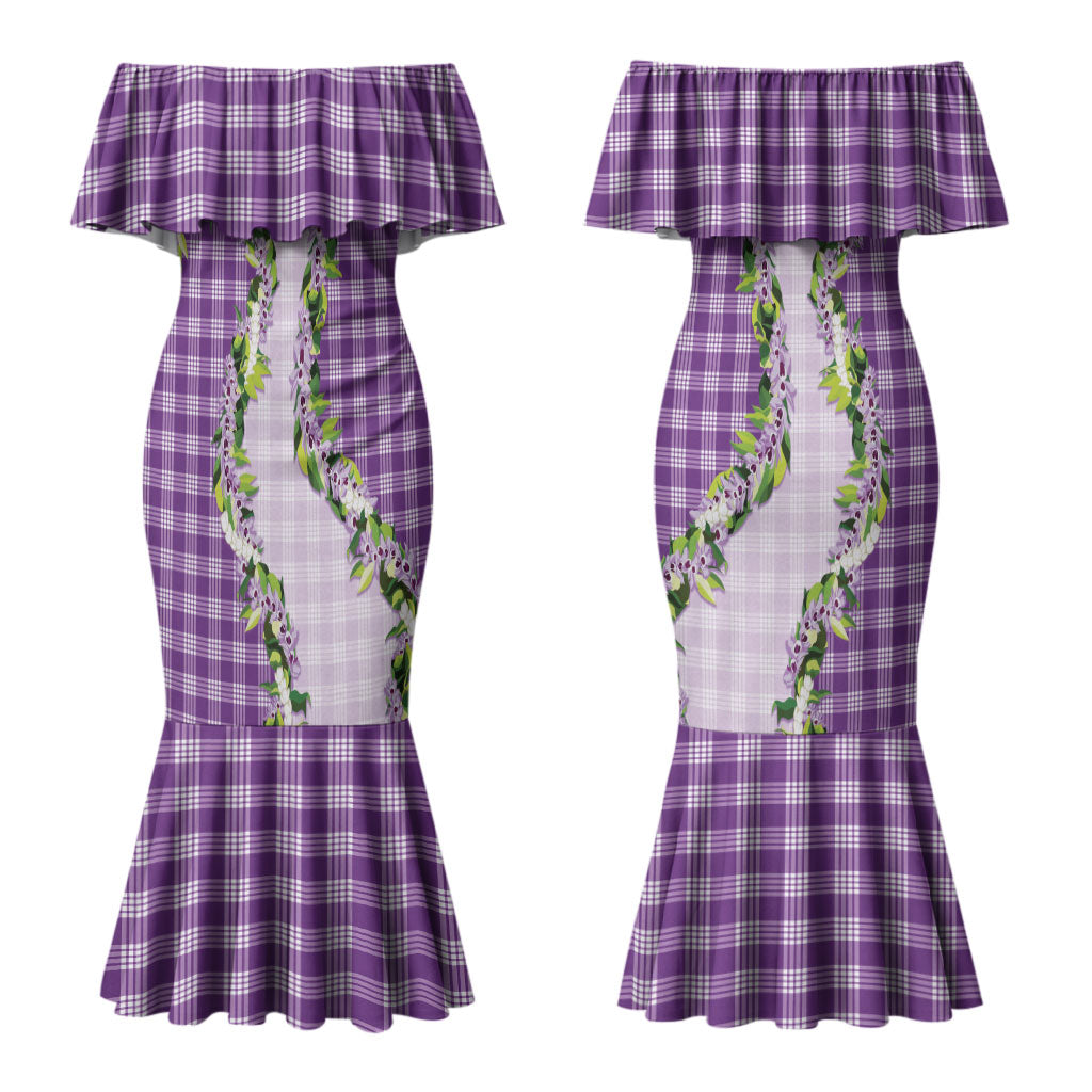 Violet Hawaii Palaka Couples Matching Mermaid Dress and Hawaiian Shirt Maile Pikake Honohono Orchid Lei LT05 - Polynesian Pride