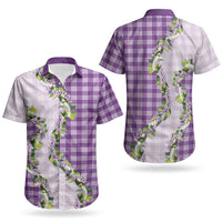 Violet Hawaii Palaka Couples Matching Off Shoulder Short Dress and Hawaiian Shirt Maile Pikake Honohono Orchid Lei LT05 - Polynesian Pride