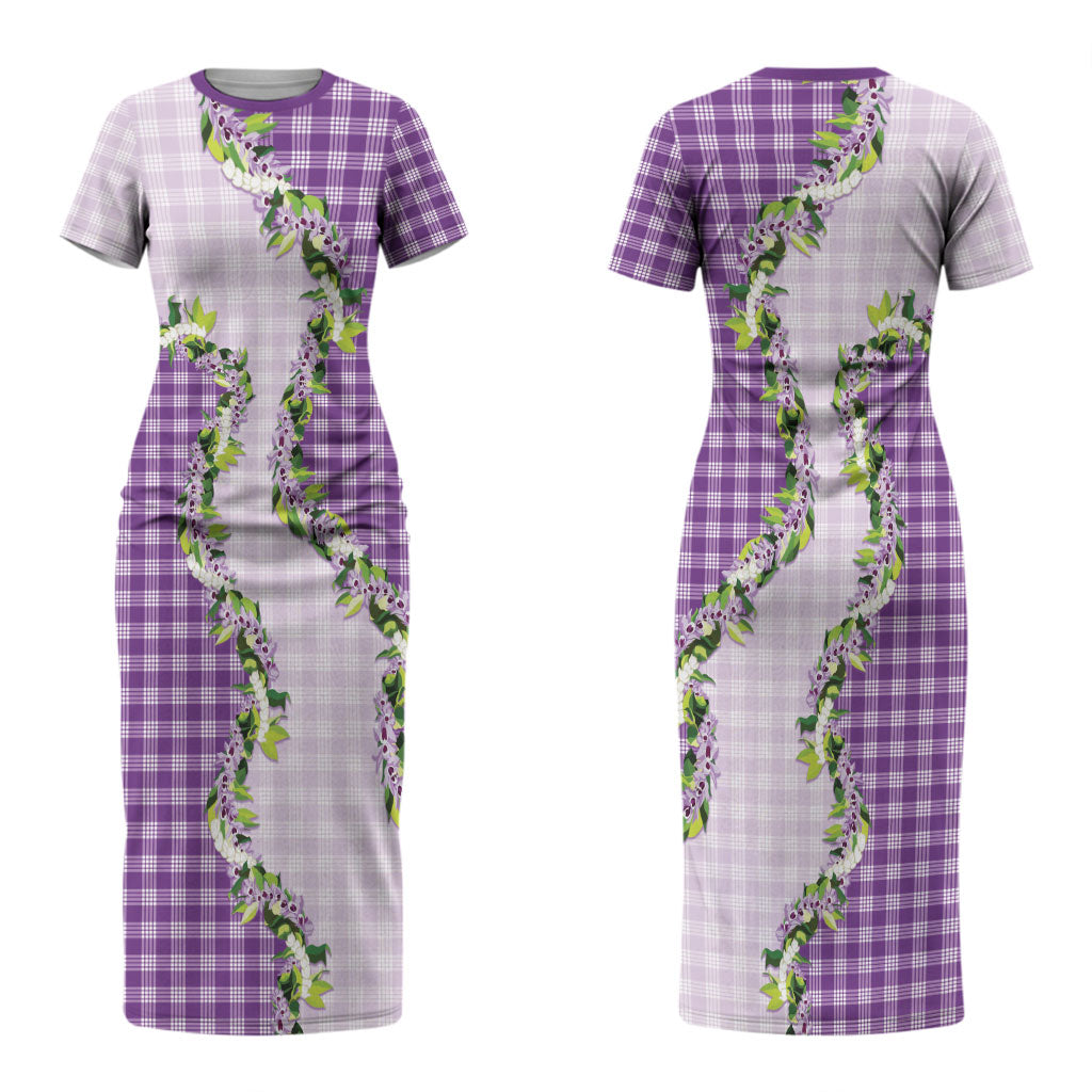 Violet Hawaii Palaka Couples Matching Short Sleeve Bodycon Dress and Hawaiian Shirt Maile Pikake Honohono Orchid Lei LT05 - Polynesian Pride