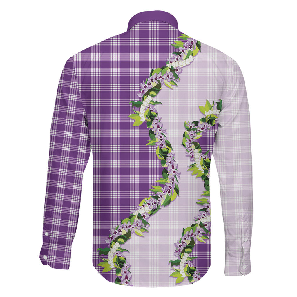 Violet Hawaii Palaka Family Matching Long Sleeve Bodycon Dress and Hawaiian Shirt Maile Pikake Honohono Orchid Lei LT05 - Polynesian Pride