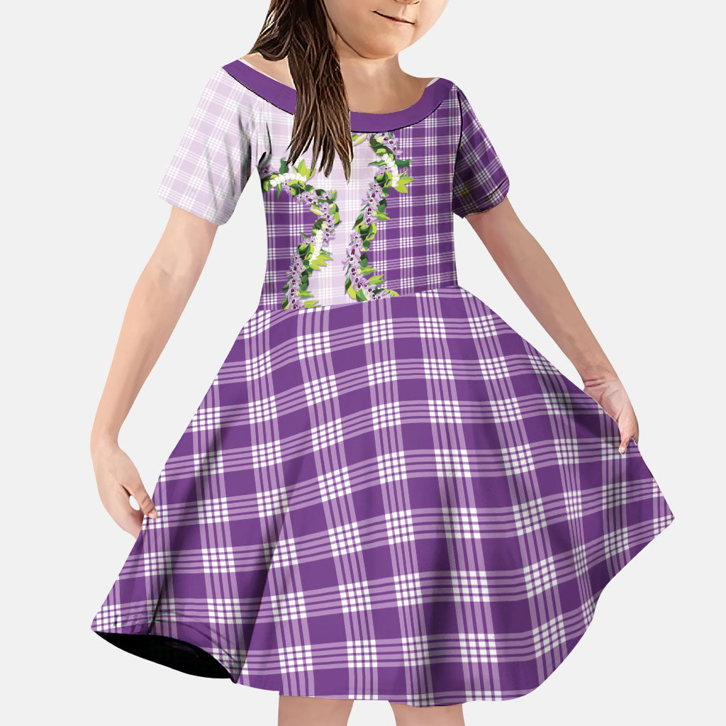 Violet Hawaii Palaka Family Matching Mermaid Dress and Hawaiian Shirt Maile Pikake Honohono Orchid Lei LT05 Daughter's Dress Violet - Polynesian Pride