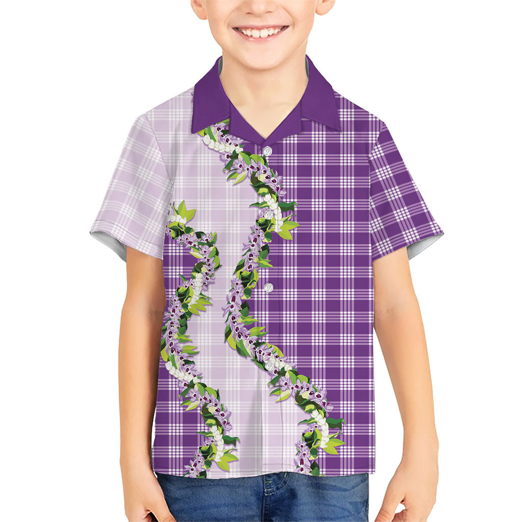 Violet Hawaii Palaka Family Matching Off The Shoulder Long Sleeve Dress and Hawaiian Shirt Maile Pikake Honohono Orchid Lei LT05 Son's Shirt Violet - Polynesian Pride