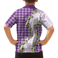 Violet Hawaii Palaka Family Matching Off Shoulder Maxi Dress and Hawaiian Shirt Maile Pikake Honohono Orchid Lei LT05 - Polynesian Pride