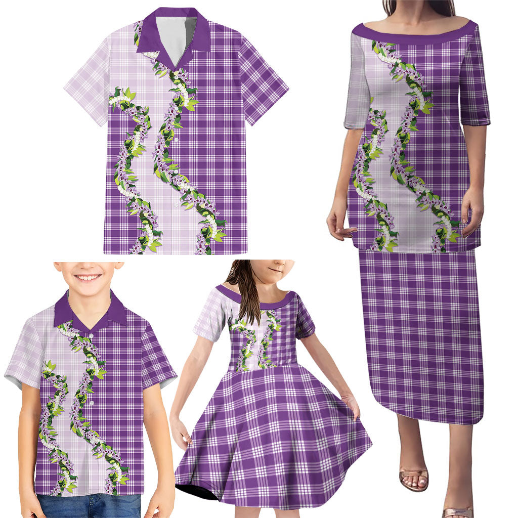 Violet Hawaii Palaka Family Matching Puletasi and Hawaiian Shirt Maile Pikake Honohono Orchid Lei LT05 - Polynesian Pride