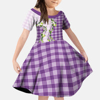 Violet Hawaii Palaka Family Matching Short Sleeve Bodycon Dress and Hawaiian Shirt Maile Pikake Honohono Orchid Lei LT05 Daughter's Dress Violet - Polynesian Pride