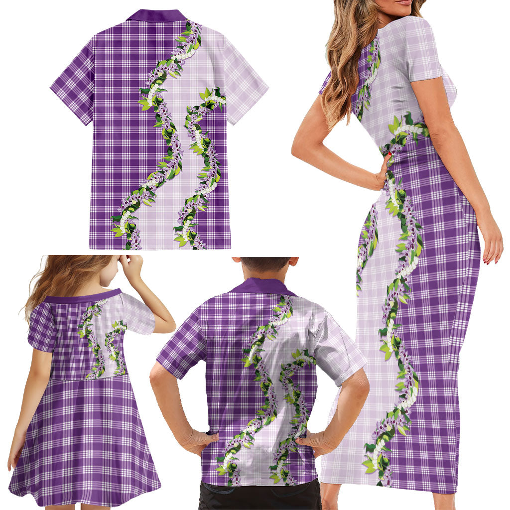 Violet Hawaii Palaka Family Matching Short Sleeve Bodycon Dress and Hawaiian Shirt Maile Pikake Honohono Orchid Lei LT05 - Polynesian Pride