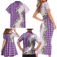 Violet Hawaii Palaka Family Matching Short Sleeve Bodycon Dress and Hawaiian Shirt Maile Pikake Honohono Orchid Lei LT05 - Polynesian Pride