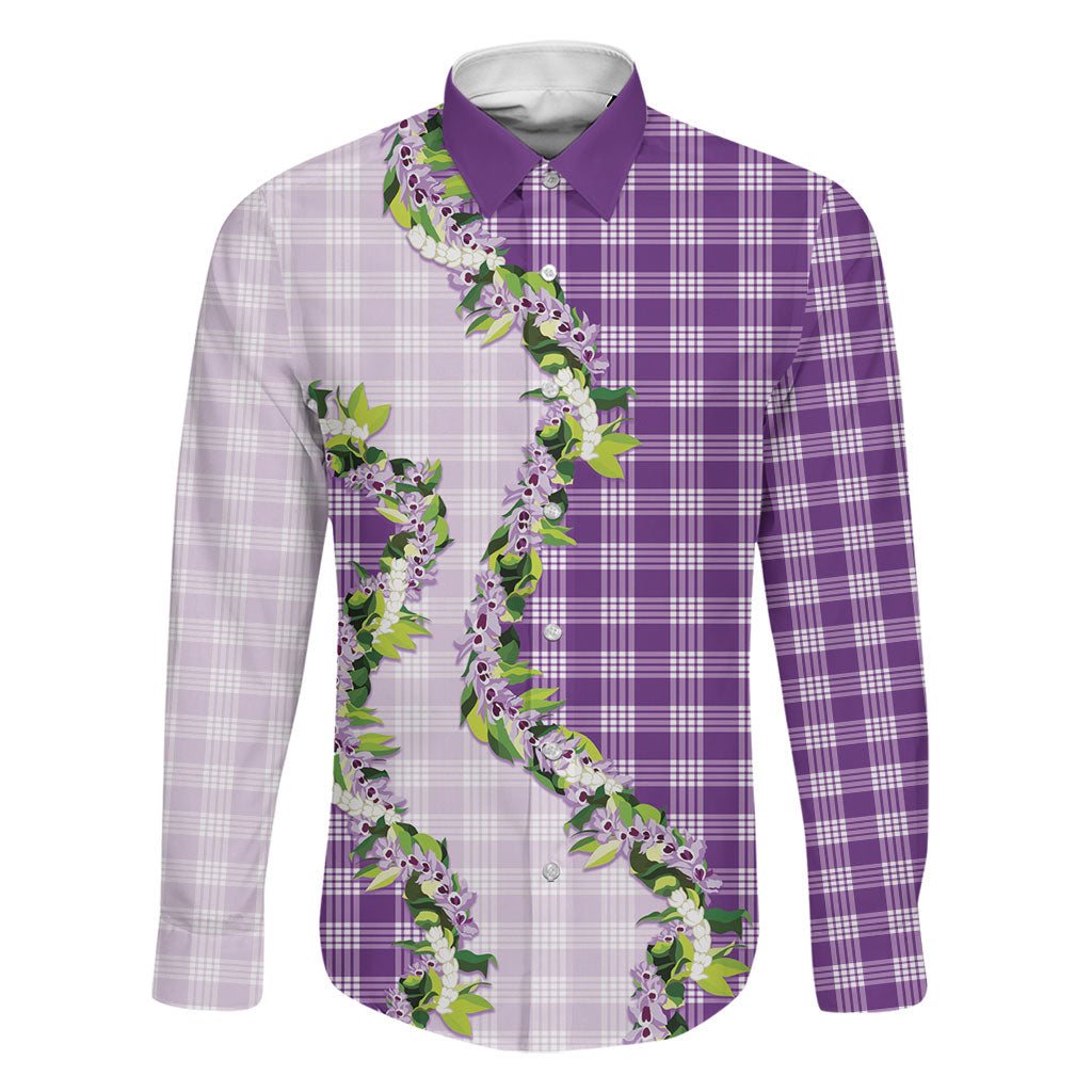 Violet Hawaii Palaka Family Matching Summer Maxi Dress and Hawaiian Shirt Maile Pikake Honohono Orchid Lei LT05 Dad's Shirt - Long Sleeve Violet - Polynesian Pride