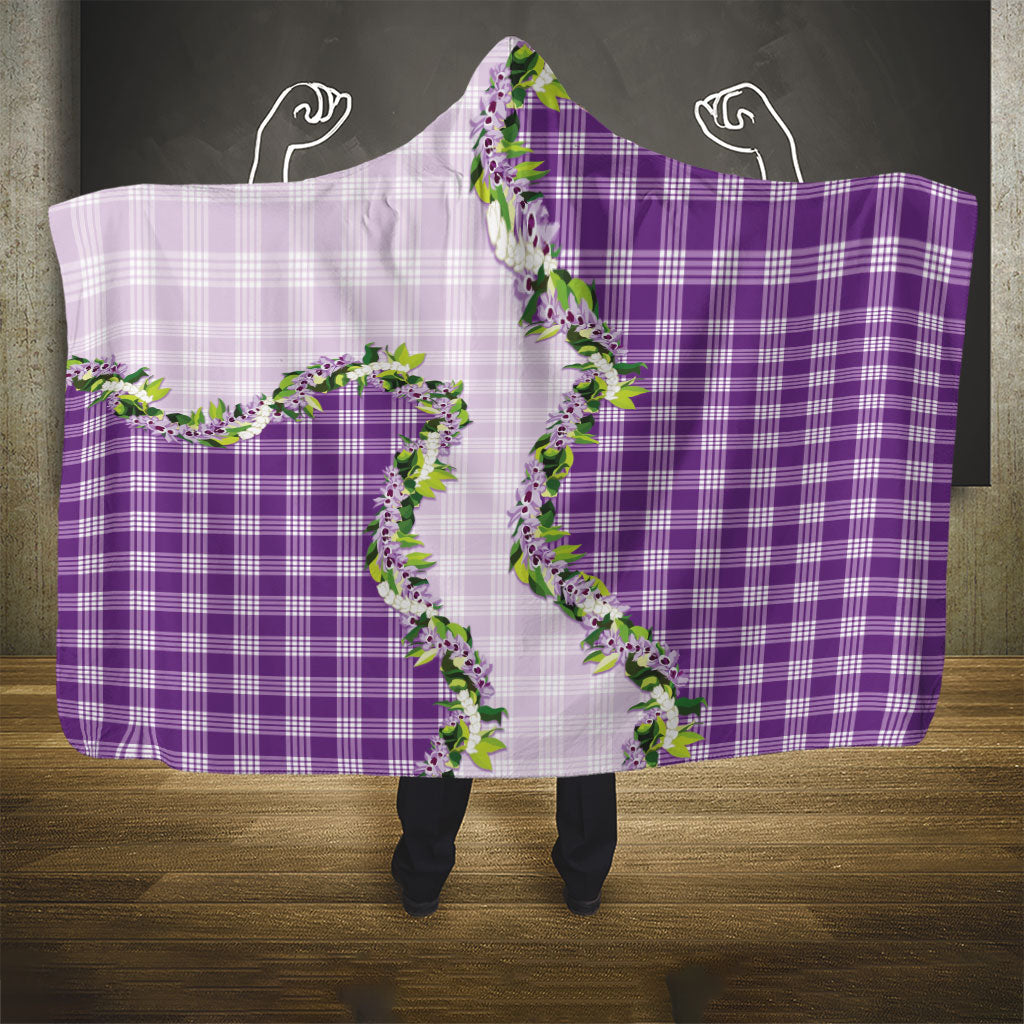 Violet Hawaii Palaka Hooded Blanket Maile Pikake Honohono Orchid Lei