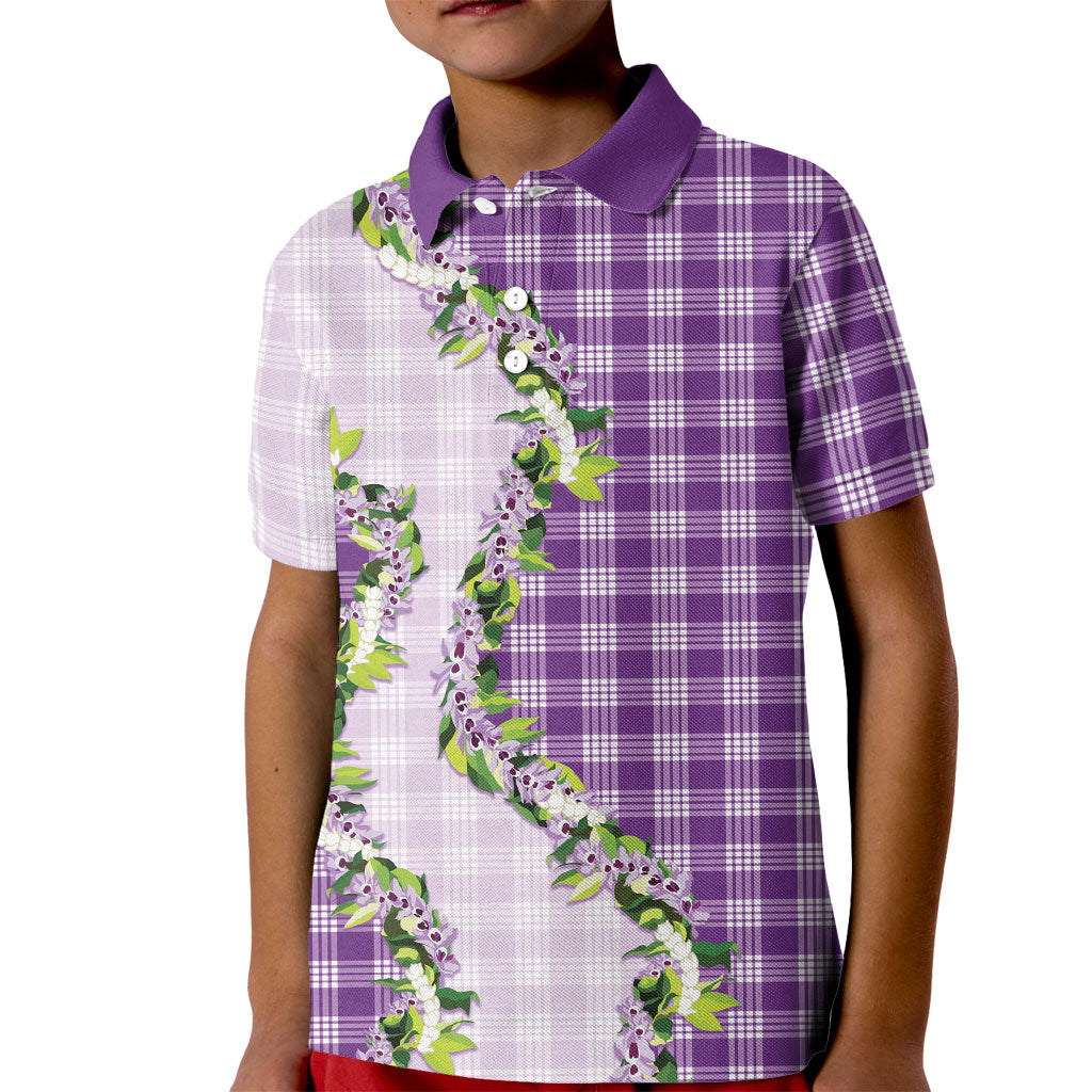 Violet Hawaii Palaka Kid Polo Shirt Maile Pikake Honohono Orchid Lei