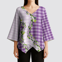 Violet Hawaii Palaka Kimono Sleeve Blouse Maile Pikake Honohono Orchid Lei