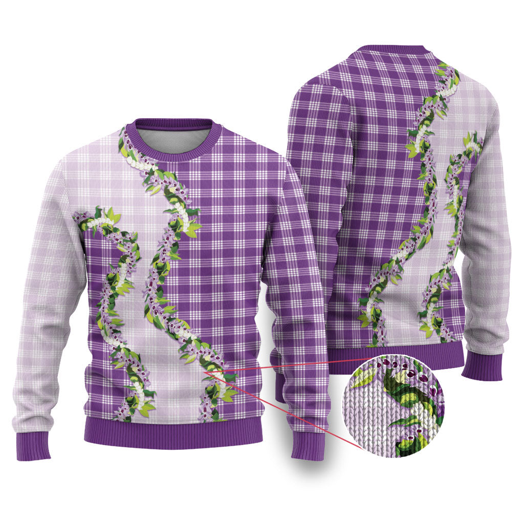 Violet Hawaii Palaka Ugly Christmas Sweater Maile Pikake Honohono Orchid Lei LT05 Violet - Polynesian Pride