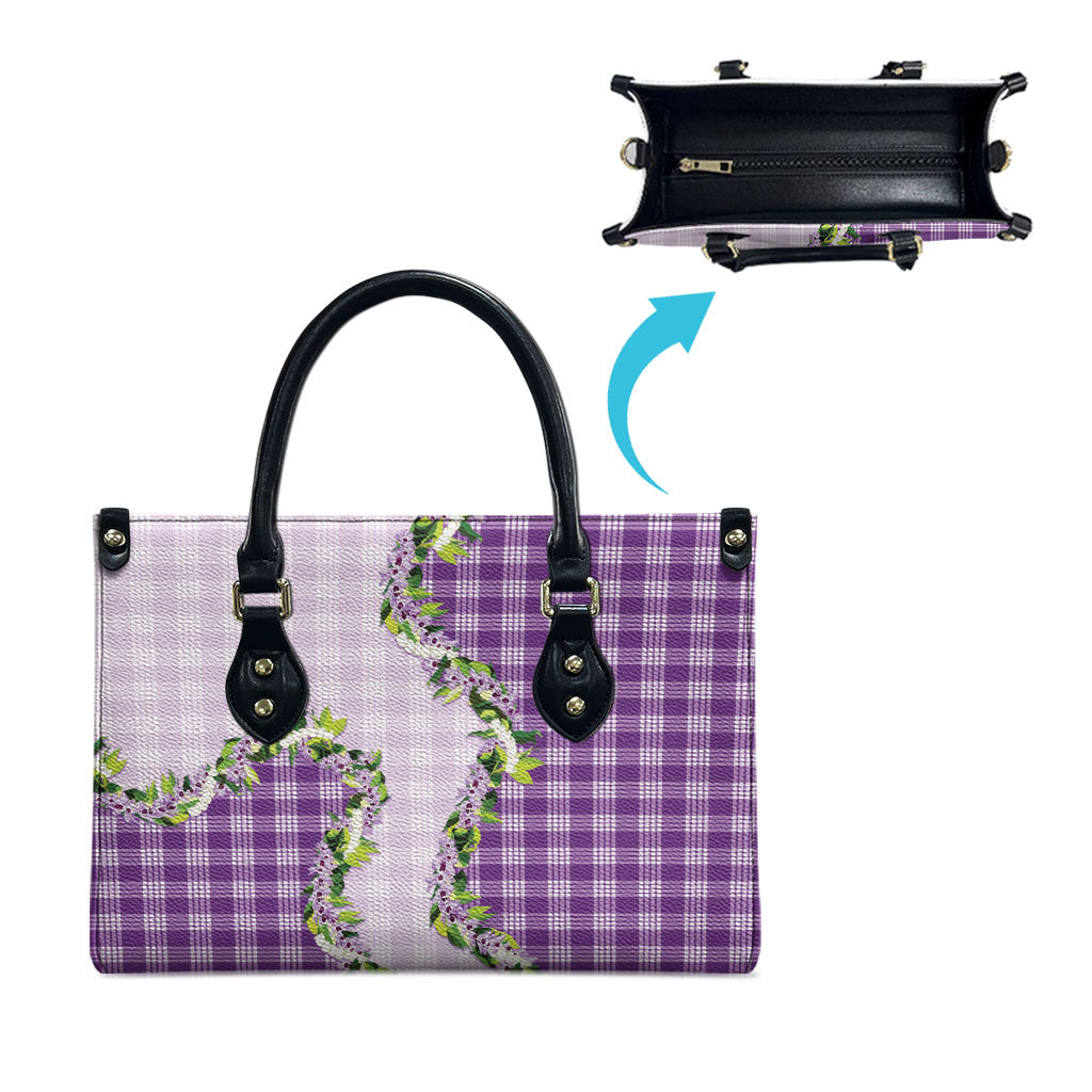 Violet Hawaii Palaka Leather Bag Maile Pikake Honohono Orchid Lei