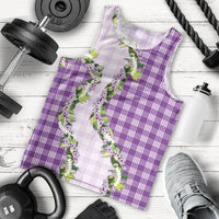 Violet Hawaii Palaka Men Tank Top Maile Pikake Honohono Orchid Lei