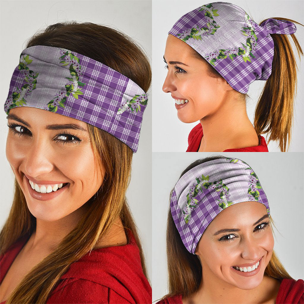 Violet Hawaii Palaka Neck Gaiter Maile Pikake Honohono Orchid Lei