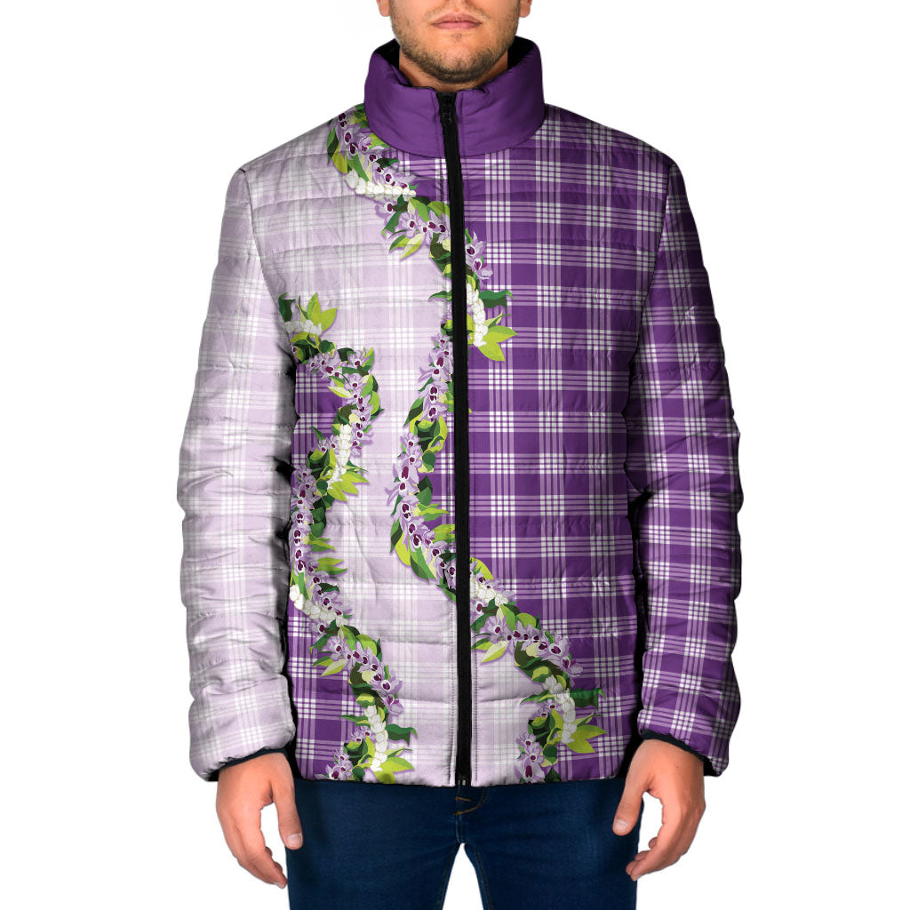 Violet Hawaii Palaka Padded Jacket Maile Pikake Honohono Orchid Lei