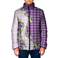 Violet Hawaii Palaka Padded Jacket Maile Pikake Honohono Orchid Lei