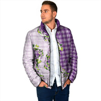 Violet Hawaii Palaka Padded Jacket Maile Pikake Honohono Orchid Lei