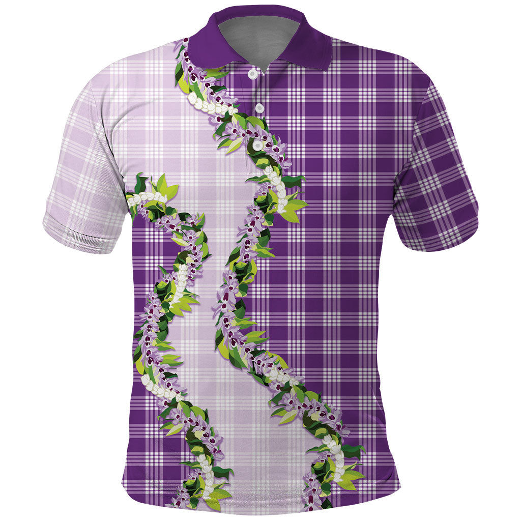 Violet Hawaii Palaka Polo Shirt Maile Pikake Honohono Orchid Lei