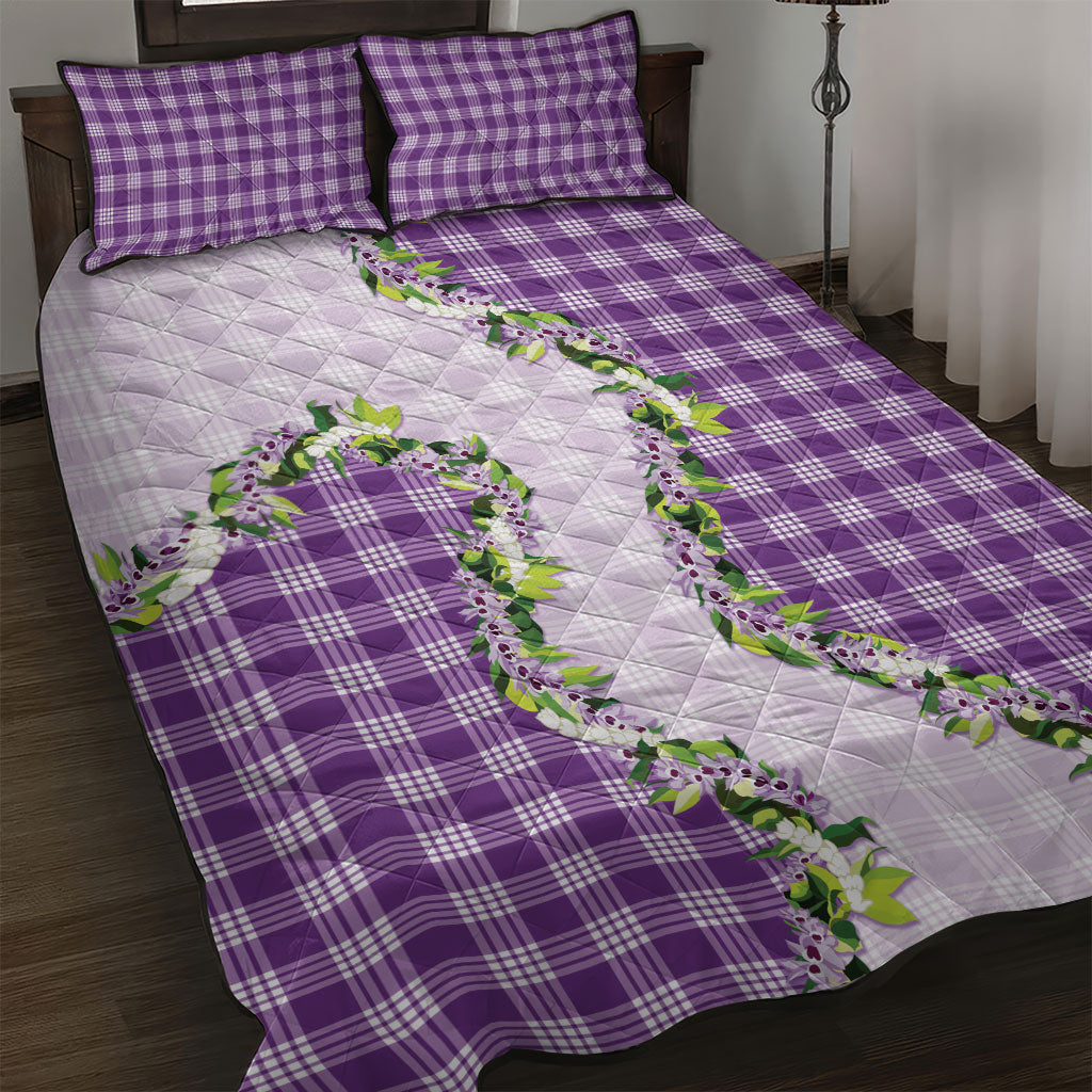 Violet Hawaii Palaka Quilt Bed Set Maile Pikake Honohono Orchid Lei