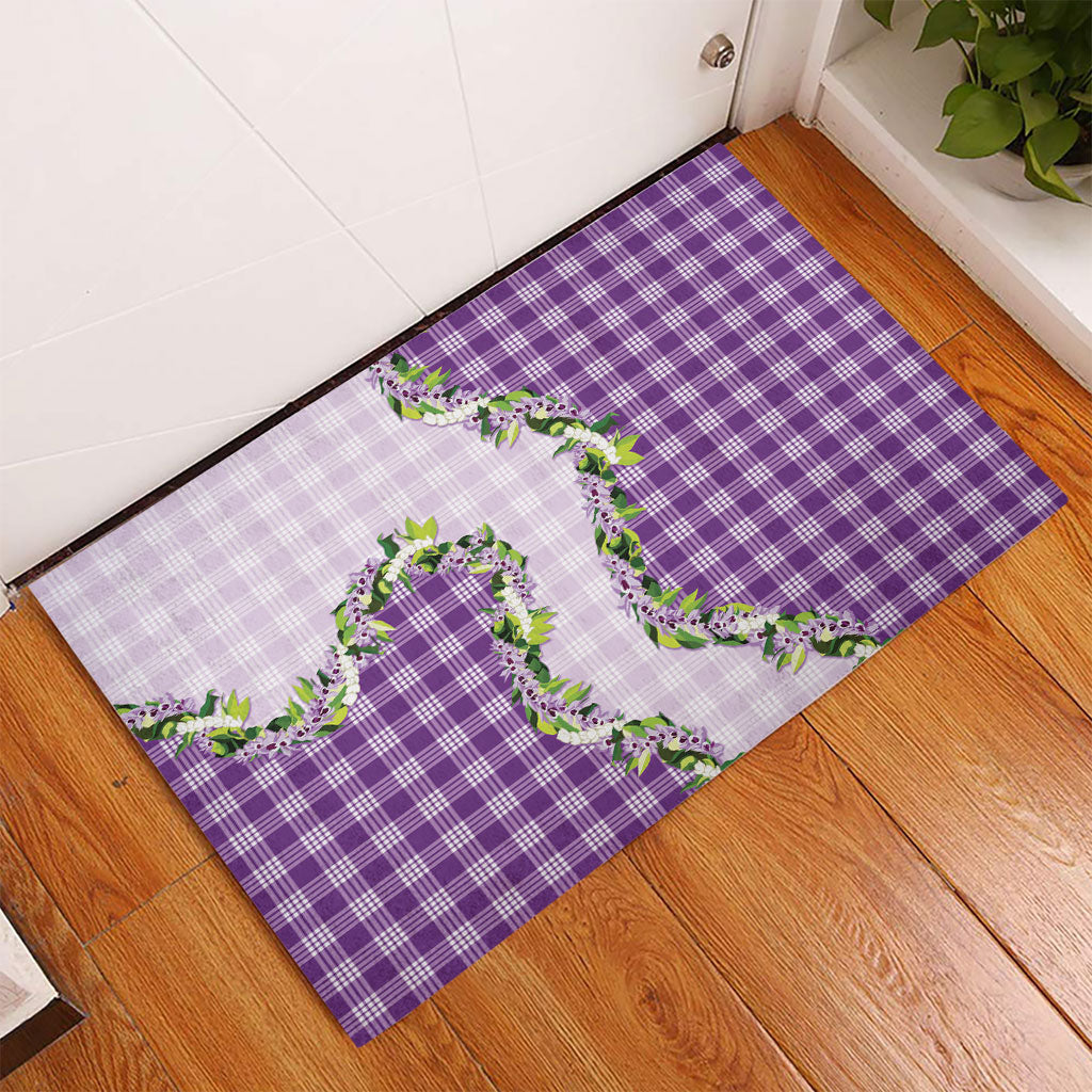 Violet Hawaii Palaka Rubber Doormat Maile Pikake Honohono Orchid Lei