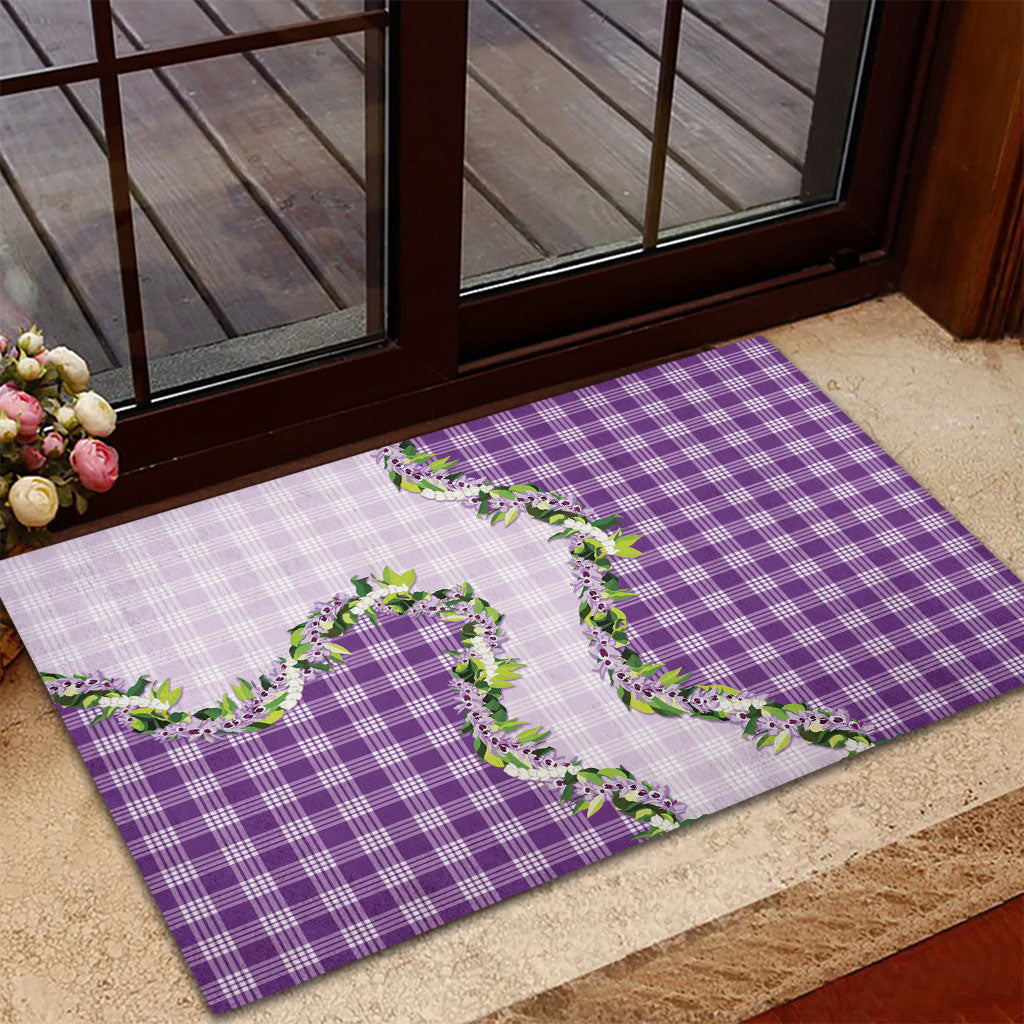 Violet Hawaii Palaka Rubber Doormat Maile Pikake Honohono Orchid Lei